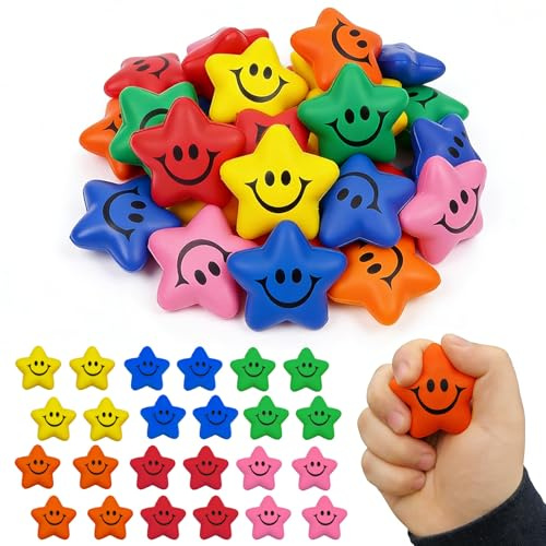 24 Stück Stern Stress Bälle,Antistressbälle,Sterns Anti StressBälle | Stressbälle,Kneten Stress Relief Emotionale Squeeze Ball,Antistress Spielzeug für Schule Belohnung, Mitgebsel Gastgeschenke