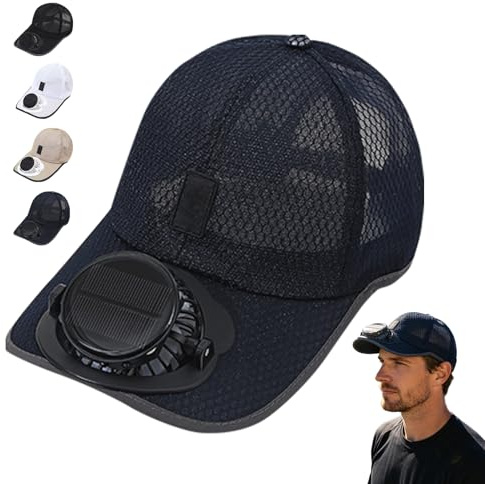 Baseballkappe mit Ventilator, Kappe mit Solar-Ventilator, USB Wiederaufladbare Solarventilator Helmschirm, Verstellbar Schirmmütze Sonnenhut für Outdoor Camping Radfahren Angeln
