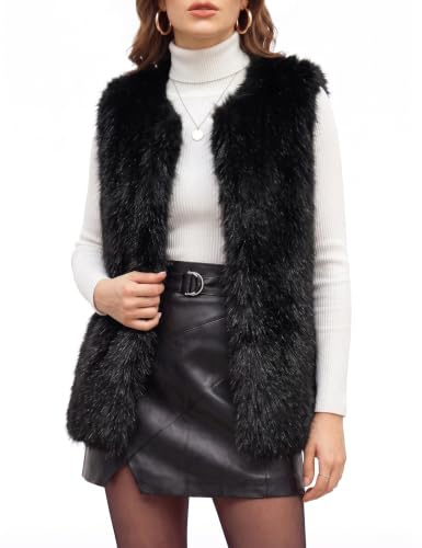HEEKPEK Gilet en Fausse Fourrure pour Femme Court Veste sans Manches | Hiver Poilu Chaud Gilet en Fausse Fourrure, Élégante Automne Manteaux sans Manches, Veste Ouverte avec Poches