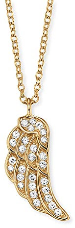 Engelsrufer Flügel Kette mit Anhänger für Damen Gelbvergoldet 925er-Sterlingsilber Weiße Zirkonia Länge 40 cm + 4 cm
