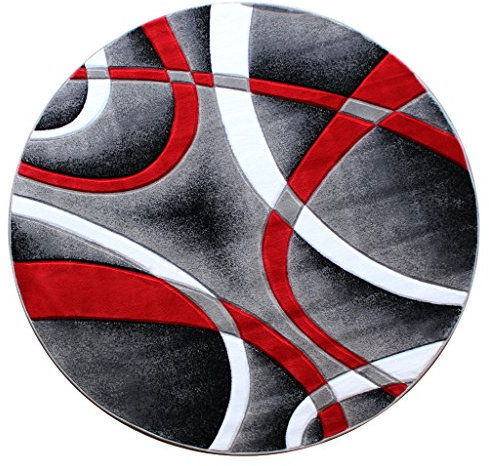 Masada Rugs, Sophia Collection Teppich, handgeschnitzt, modern, modern, rot, weiß, grau, schwarz, 152 cm x 152 cm, rund
