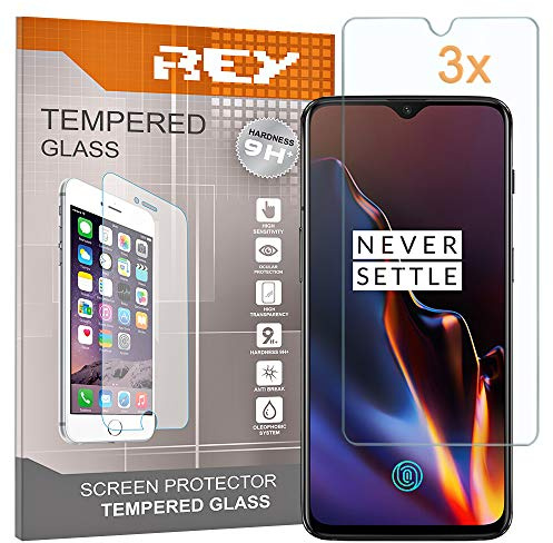 REY Pack 3X Bildschirmschutz aus gehärtetem Glas für ONEPLUS 6T / ONE Plus 6T / ONEPLUS 7, Schutzfolie, Displayschutzfolie 9H+ Härte, Anti-Kratzen-Öl-Bläschen