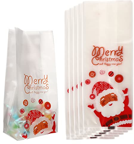 BESTOYARD Cellophan Taschen Klare Selbstklebend Weihnachtsmann Muster Kekstüten Süßigkeiten Verpakung 50 Stück