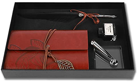Feder Kalligraphie Stift, Vintage Leder Notizbuch Antike Schreibfeder mit Tintenfass Gute Schreibwaren , Schreibfeder Kalligraphie Feder Vintage Federstift Tinte Set
