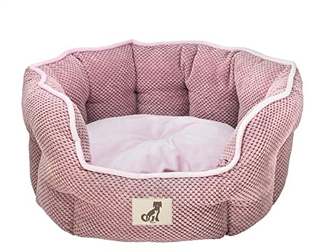 allpetsolutions Dog Bed - Warm, Fleece-Lined Machine Washable with Raised Rim - Calming Pet Sofa with Extra Soft Reversible & Removable Pillow Cushion - Pink, Large