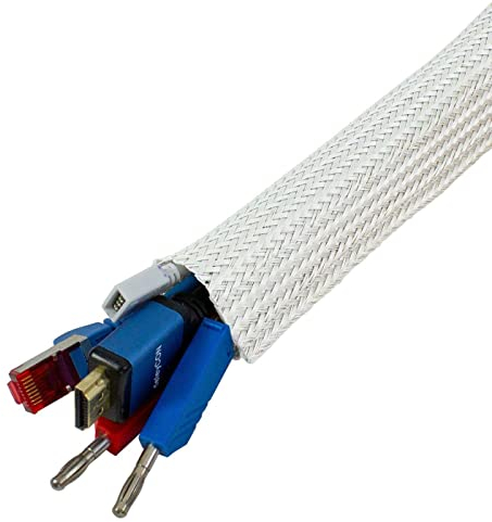 1m Tubo Flexible para Cables d15-20mm Blanco Canalización de Cables Manguera de Tela Gancho + Bucle