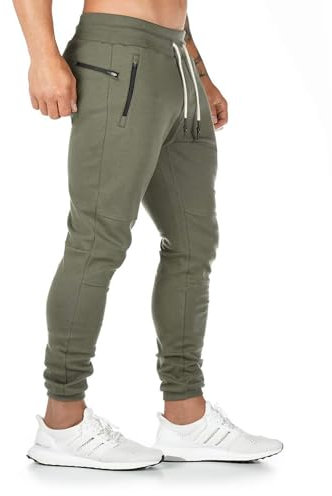 Yageshark Jogginghose Herren Baumwolle Sweathose Sporthose Fitness Slim Fit Hose Freizeithose Joggers Jogginghosen Männer Streetwear (Grün,Large)