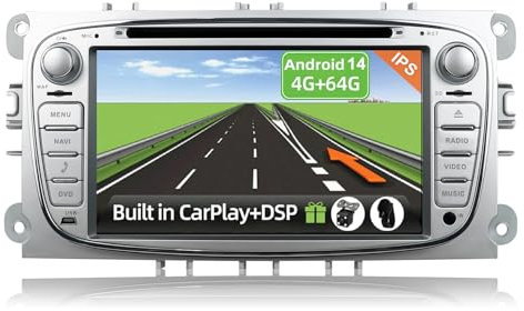 YUNTX Android 14 [4GB+64GB] 2 DIN Autoradio para Ford Mondeo/S-MAX/Focus/Galaxy/Connect(2007-2012)-[Integrado CarPlay/Android Auto/DSP/GPS]-IPS 2.5D Pantalla-Cámara+Mic-Dab/Control del Volante