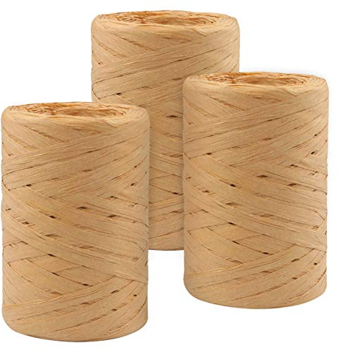 3 Rollos Cinta de Raffia, Cuerda Natural Kraft, Cordel para Decoración de Tejido Artesanal de Bricolaje