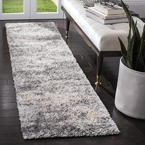 SAFAVIEH Berber Shag Collection Runner Rug - 2' x 10', Grey Blue & Cream, Non-Shedding & Easy to Clean, Ideal for Hallway, Foyer, Entryway, Bedroom (BER219G)