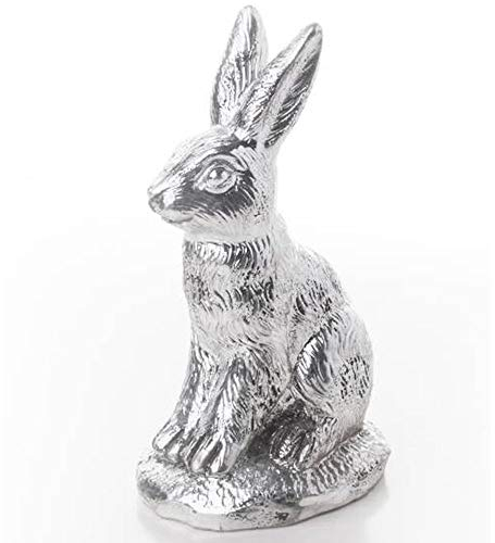 Hase Figur aus Polyresin silbern Vintage Ostern Osterdeko Dekoration Osterhase Silber (16 cm hoch)