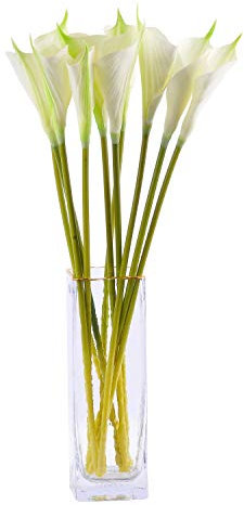 cn-Knight 10 calle artificiali a stelo lungo 66 cm, per decorazione della casa, centrotavola, bouquet da sposa fai da te (bianco con apice verde)