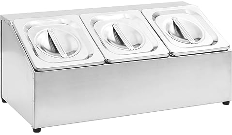 vidaXL Soporte Bandeja Gastronorm con 3 Bandejas 1/6 Contenedores de Alimentos Barra Recipiente para Ensaladas Hostelería Acero Inoxidable