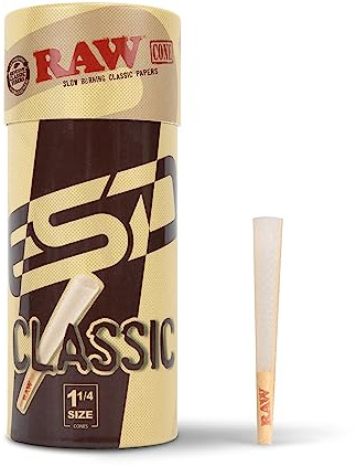 RAW Cones vorgerollt 1-1/4 Größe Classic | 50 Stück | Natürliches vorgerolltes Blättchen mit Spitzen und Verpackungsrohren im Lieferumfang enthalten