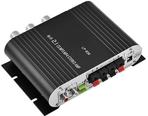 Queen.Y Mini Amplificador Audio de Coche, Hifi 2.1 Estéreo Bajo Auto Car Home Audio Potencia Digital Negro