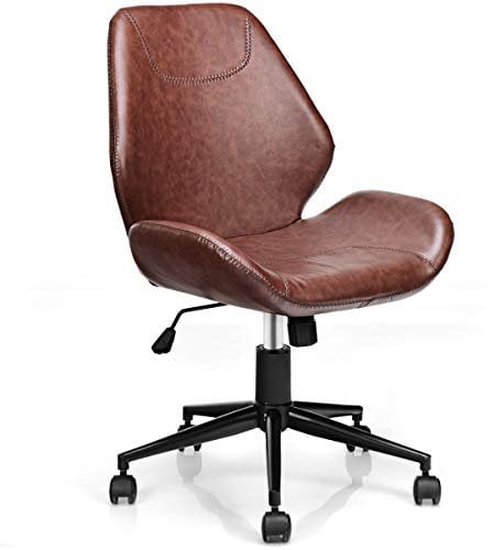 COSTWAY Bürostuhl höhenverstellbar, Schreibtischstuhl aus PU, Chefsessel drehbar, Drehstuhl mit Rückenlehne, Computertischstuhl mit 5 Rollen, braun