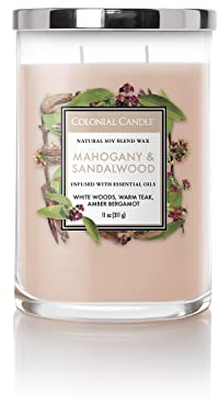 Colonial Candle 2-Docht Duftkerze im Glas mit Deckel - Mahogany & Sandalwood (311g) - Frischer Wohlfühlduft für dein Zuhause - Duftkerze mit bis zu 40h Brenndauer - Sojawachsmischung