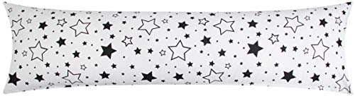 Heubergshop Baumwoll Renforcé Seitenschläferkissen Bezug 40x200cm - RV Lange Seite - Große und kleine Sterne in schwarz - 100% Baumwolle Stillkissenbezug, Nur Bezug (KY-376-9-XXL)