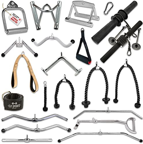 C.P.Sports - Set di impugnature per trazioni e Diverse Serie di Esercizi per bicipiti e tricipiti, Corda, moschettone