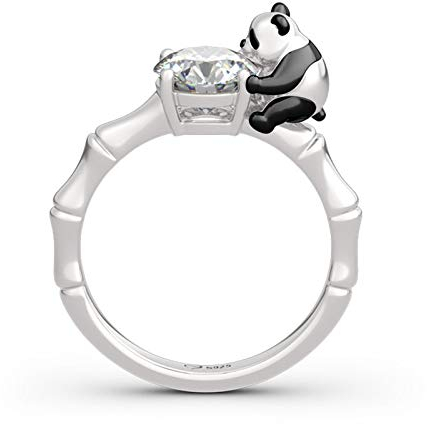 Jeulia Hug Me Cute Panda Rundschliff Sterling Silber Ring für Frauen Frau Freundin Verlobung Hochzeitstag Weihnachten Geburtstag mit Schmuckschatulle (50 (15.7))