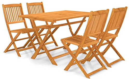 vidaXL Set Comedor de Jardín Plegable 5 Piezas Cojines Muebles Cocina Exterior Terraza Hogar Silla Mesa Asiento Suave Madera Maciza de Acacia