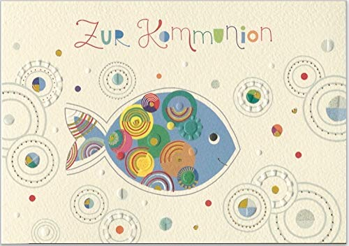 Hochwertige Grußkarten von Turnowsky mit diversen Motiven für verschiedene Anlässe. Relief-Klappkarten zum Beschriften mit Umschlag (Blauer Fisch zur Kommunion)