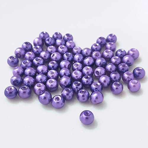 (8 mm/Lila) Glasperlen - Bastelperlen aus Glas rund - 30 Farben mit Loch Perlen zum Basteln auffädeln Armbänder Traumfänger bunt Set DIY mini kleine große Kinder Bastelperlen Schmuck