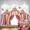 Karnevals-Hintergrund, Zirkus, roter Vorhang, Zelt, bunte Luftballons, Babyparty, Kindergeburtstag, Fotografie-Hintergrund