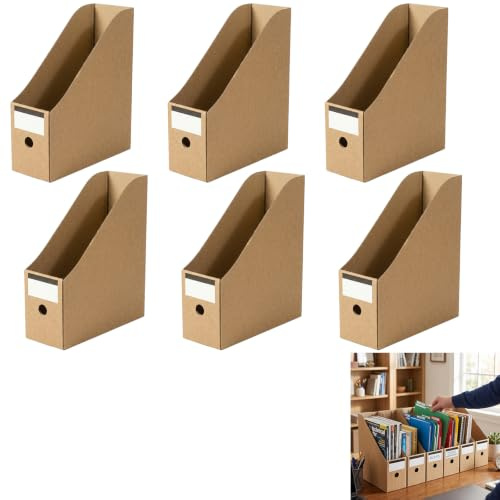 Fayemint 6 Pièces Kraft Boîte de Rangement de Bureau, Porte-revues en Carton, Porte-revues Classeur Pliable Fichier de Stockage Journal Magazine, pour le bureau, l'archivage et le stockage