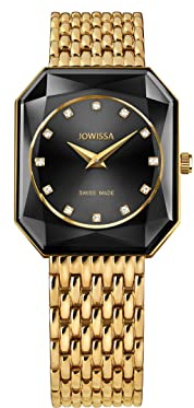 JOWISSA Schwarz/Gold Facet Radiant Schweizer Damenuhr J8.078.M