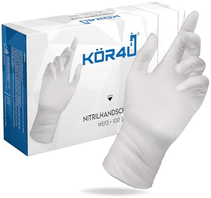 kör4u Nitrilhandschuhe, weiß, S, 100 Stück, puderfrei, latexfrei, extra stark, Einweghandschuhe, Einmalhandschuhe, Lebensmittelhandschuhe