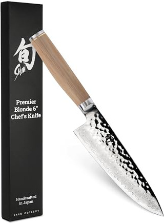Shun Premier Blonde Chef Messer, 15,24 cm VG-MAX Edelstahlklinge, mit Tsuchime Finish und Pakkawoodgriff, handgemachtes Besteck in Japan