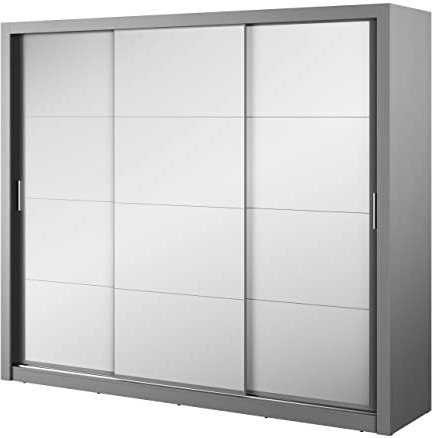 Schwebetürenschrank Kleiderschrank Schrank mit Schiebetür IDEA ID01 (Weiß Matt/3 Spiegeln)