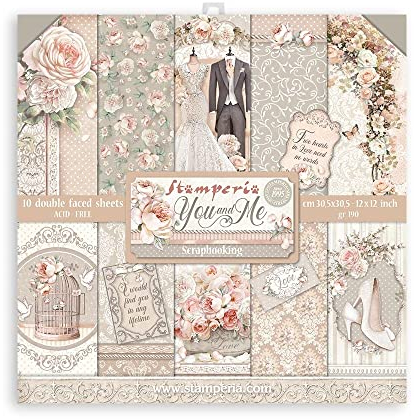 Stamperia Scrapbooking Pad 10 sheets cm 30,5x30,5 (12x12) - You and me, White, One Size, SBBL111