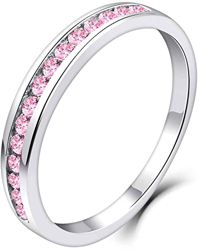 YL Bague d'éternité pour femme en argent 925 coupe octobre pierre de naissance bague de fiançailles anniversaire zircon cubique rose (taille 60)