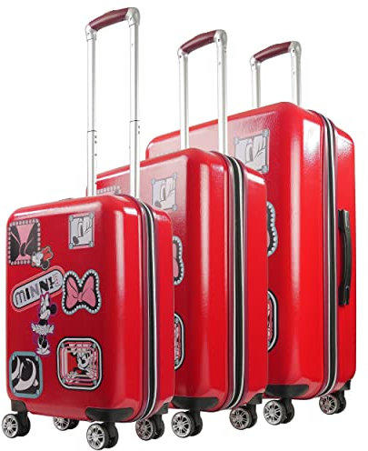 FUL Disney Minnie Mouse Patchwork 3-teiliges Rollgepäck-Set, Hardshell-Koffer mit Rollen, 21, 25 und 29 Zoll, Disney Minnie Mouse Patchwork 3-teiliges Rollgepäck-Set, Hartschalenkoffer mit Rollen