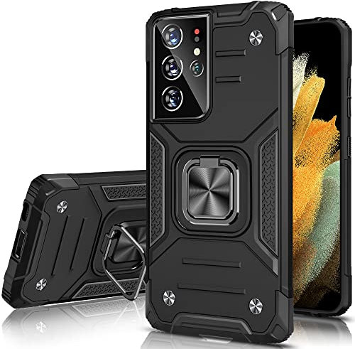 Honeyview ShockProof Case for Samsung Galaxy S21 Ultra with Ring Kickstand, Bumper Armour Phone Cover for Samsung Galaxy S21 Ultra - Black