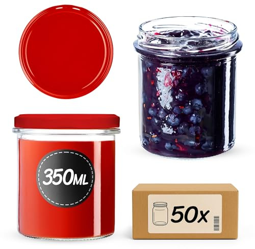 KADAX 50er Set Marmeladengläser 350ml TO82, Einmachgläser Vorratsgläser Mason Jar mit Schraubdeckel, Luftdichte Schraubgläser, Honig & Konfitüre