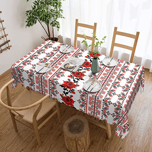 ASEELO Ukrainische Stickerei Rose Weihnachtstischdecke Esszimmer Tischdecke mit Spitze, rechteckige dekorative Tischdecke 137,2 x 182,9 cm.