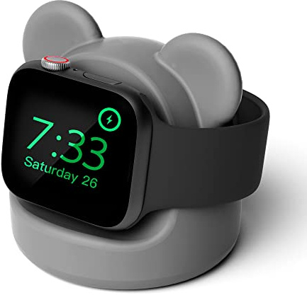 ELETIUO Ladegerät Ständer Silikon Dock Halter kompatibel mit Apple Watch Serie Ultra2/Ultra/10/9/8/SE2/7/6/SE/5/4/3/2/1 (46/45/44/42/41/40/38mm), Bear iWatch Ladestation, unterstützt Nachttisch-Modus