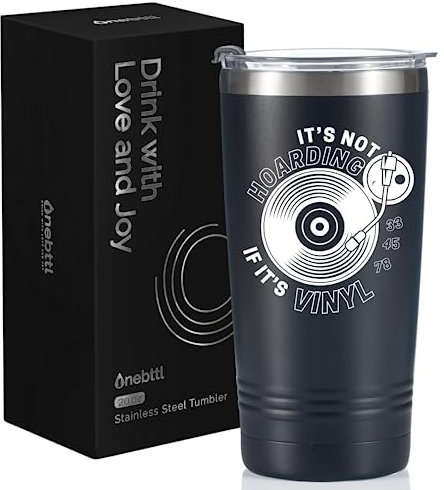 Gifts for Vinyl Record Lovers, Vacuum Insulated Tumbler 20oz With Lid and Straw, Unique Gifts for Vinyl Lovers - It's Not Hoarding If It's Vinyl