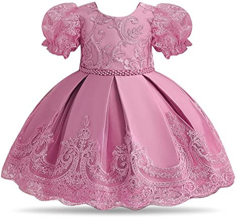 NNJXD Baby Girl Lace Party Dress Baptism Bowknot Toddler Tutu Wedding Gown 2021 Dusty Pink Size(90) 12-24 Months