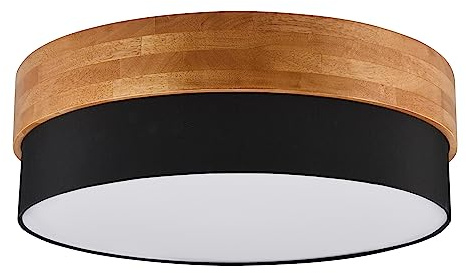Trio Leuchten Deckenleuchte Seasons 611500302, Holz naturbelassen, Schirm Stoff schwarz, exkl. 3x E27