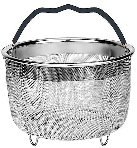Skingwa Cesta de vapor redonda de acero inoxidable negro de 6 cuartos de galón, resistente y fácil de usar, compatible con ollas a presión de 6 u 8 cuartos, apto para lavavajillas