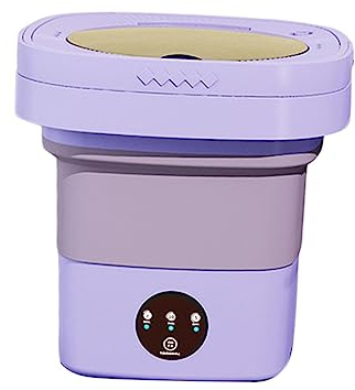 perfk Faltbare Mini Waschmaschine Reisewaschmaschine Washing Machine 6.5L, Tragbare Leise Elektrische Kleine Waschmaschine für Wohnmobil, Unterwäsche, Camping, Wäscherei, Wohnung, Violett