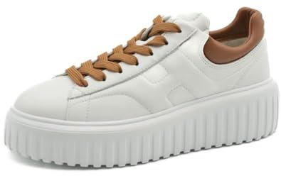 Hogan Sneaker da Donna H-Stripes Bianco e Cuoio in Nappa - HXW6450FC60 LE90446 - Taglia 39
