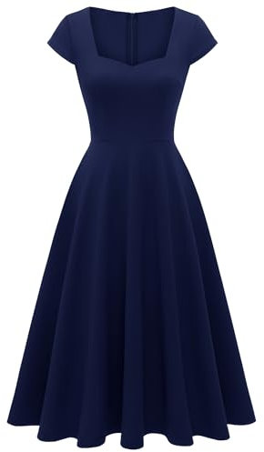 Berylove Damen Vintage Kleid Rockabilly Kleider Elegant Abendkleid Zur Hochzeitsfeier Elegantes Kleid Festlich 8009 Navy XL