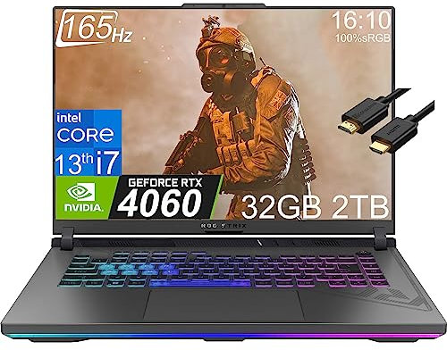 Asus ROG Strix G16 Gaming 16/inch FHD+ 165Hz(Intel 13th Gen Core i7-13650HX,32GB DDR5 RAM,2TB PCIe SSD,Gece RTX 4060 8GB)RGB Backlit,Thunderbolt 4,Wi-Fi 6E,IST Cable,Win 11 Home-2023 Eclipse Gray