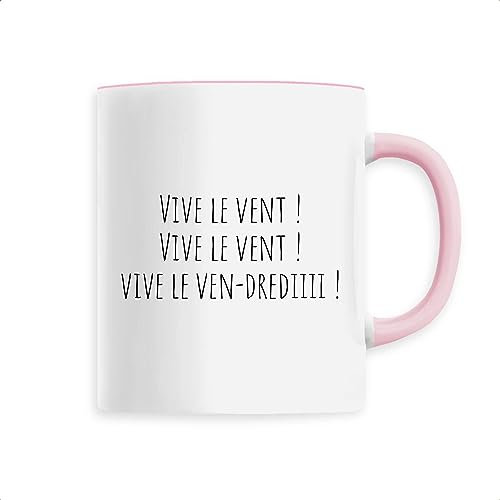 La French Touch Mug en Céramique Vive le vendredi - Imprimé en France - Tasse originale en céramique - Cadeau Anniversaire Punchlines original rigolo (Rose)