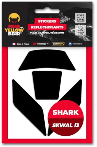 Fear The Yellow Bear© Easy Replica Shark D-Skwal I3™, Kit 4 Stickers réfléchissants REPOSITIONNABLES, pour Casque Moto, 3M™ Technology (Noir, Shark SKWAL I3)…